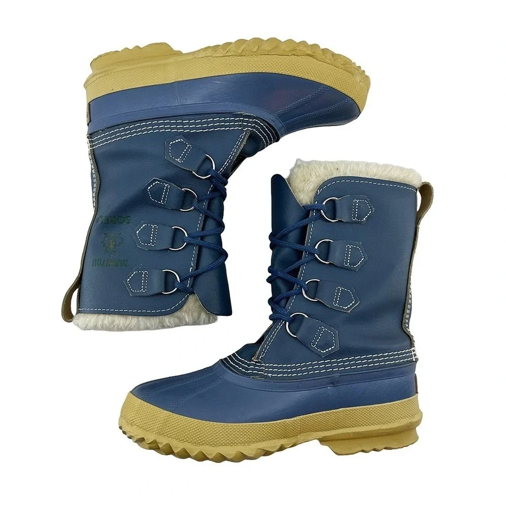 SOREL Vintage Manitou Wool‎ Lined Winter Snow Boots • 5 • blue • gorpcore ski